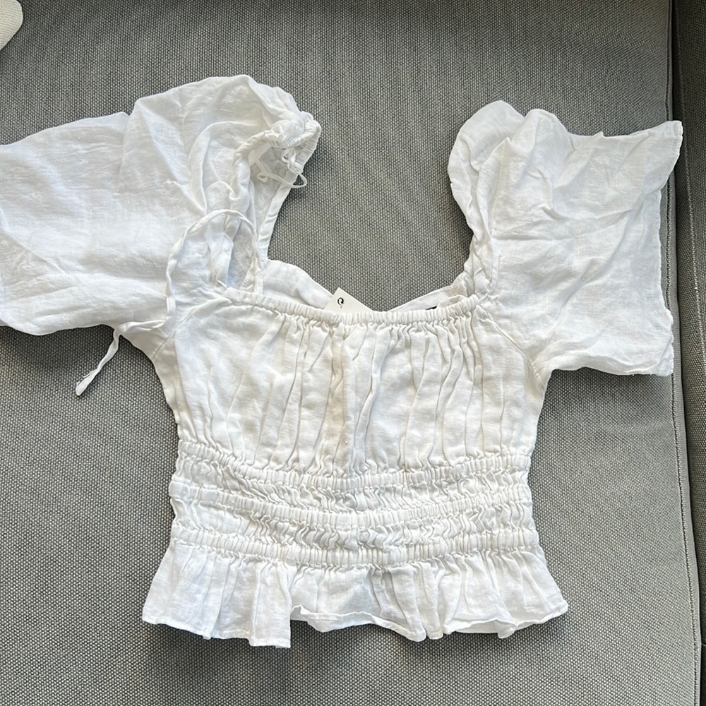 Zara linen lace up top